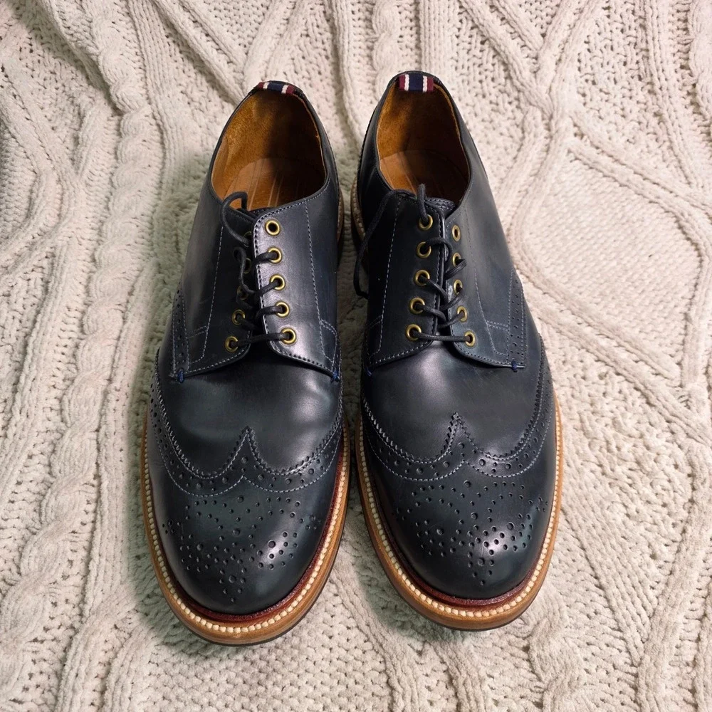 J.Crew Oar Stripe Shortwing Wingtip Derby Shoes Navy Blue Mens 10.5D WORN ONCE